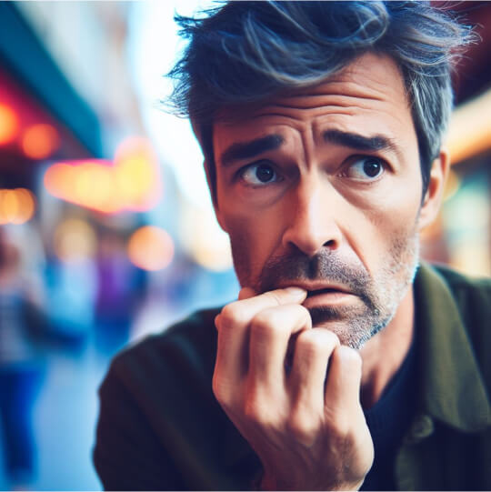 Мужчина тревожится на улице